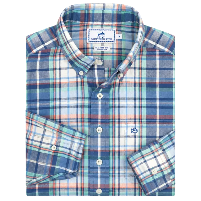 Southern Tide Plaid Classic Fit Sport Shirt Size M Blue