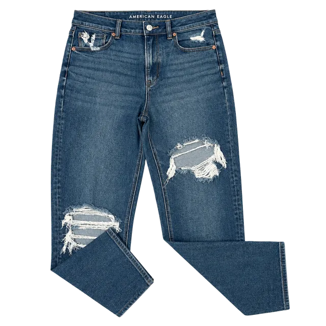 American Eagle Mom Straight Jean Size 10 Regular Distressed
