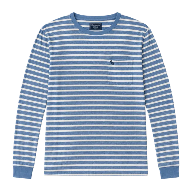 Y2K Abercrombie & Fitch Striped Long Sleeve Pocket T-Shirt Size M
