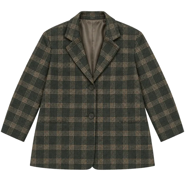 Talbots Woman Petite Blazer Size 18WP Green Plaid Wool Blend Jacket