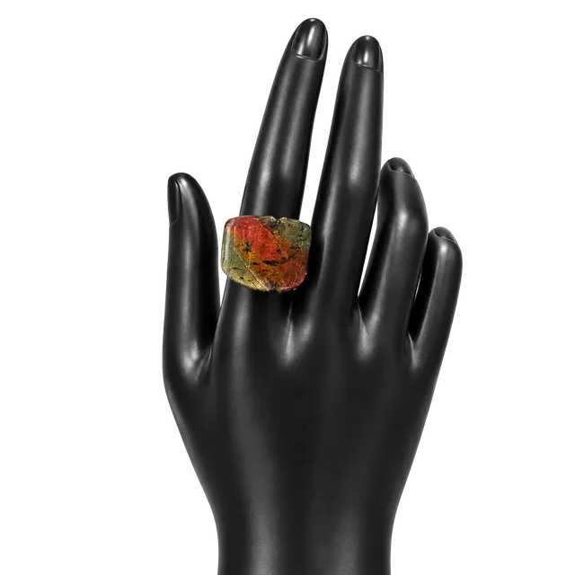 Artisan Glass Ring Red Gold Wide Statement Band