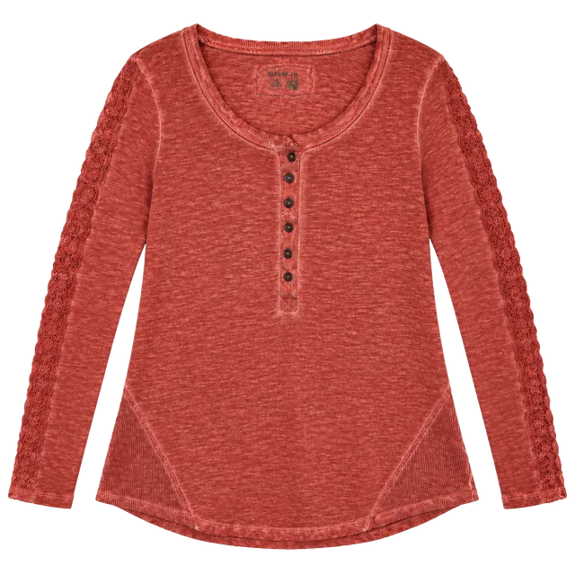 Vintage vibe Long Sleeve Coral Pink Crochet /Lace Button Front Top ...,