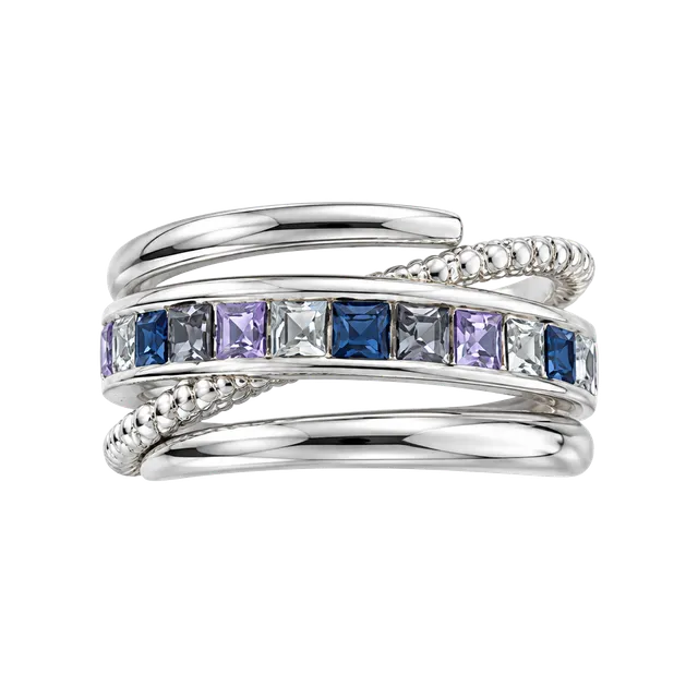 Unbranded Multi-Band Sterling Silver Ring with Purple and White Crystals