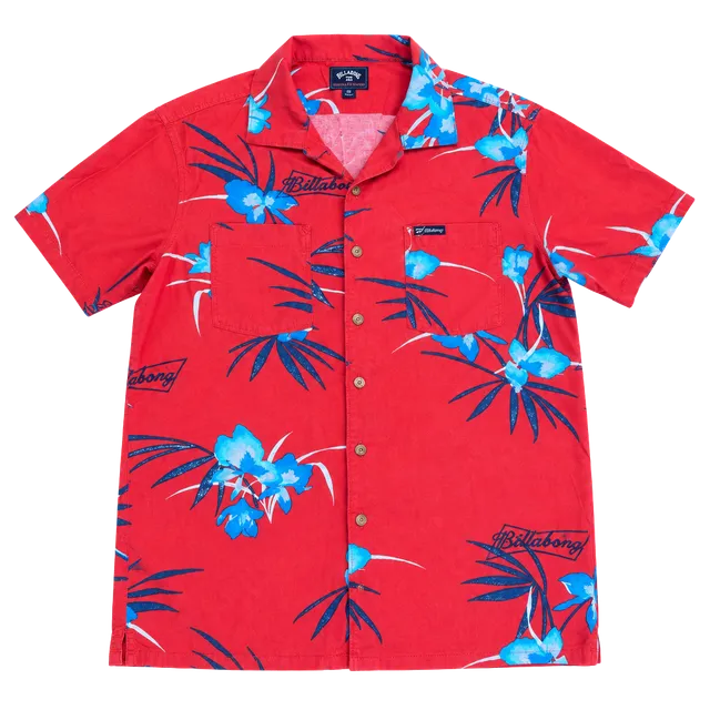 Billabong Budweiser Button-Down Shirt Size M Red Floral Short Sleeve