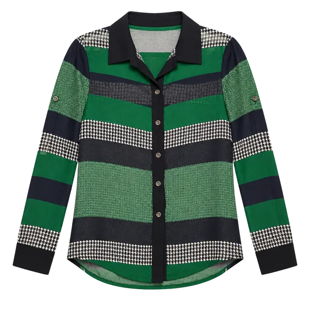 i. fashion Long Sleeve Button Down Shirt Green U.S.A.