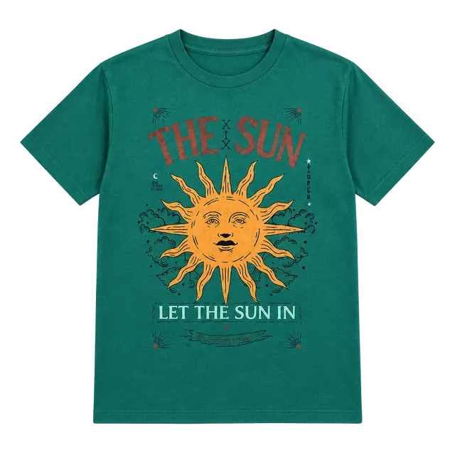 Farm Rio Let The Sun In Graphic T-Shirt Size M Green Cotton