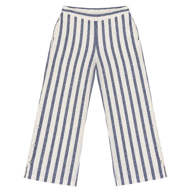 Jones New York 100% Linen Pants Blue White Striped Wide Leg Coastal Large