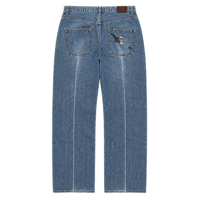 Early 2000s Rocawear Jeans 40x32 Blue Denim Vintage Embroidered Logo Bootcut Pants
