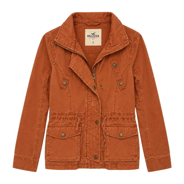 Hollister Utility Jacket Size S Orange Full Zip Snap Pockets