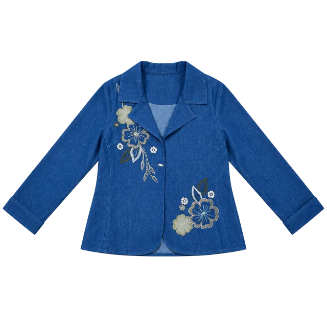 Tantrums Women’s Denim Jacket Floral Embroidered Blue Cotton Size PL Vintage
