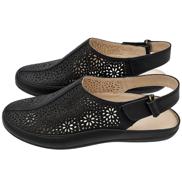 Easy Spirit Cutout Slingback Sandals Size 7WW Black Leather