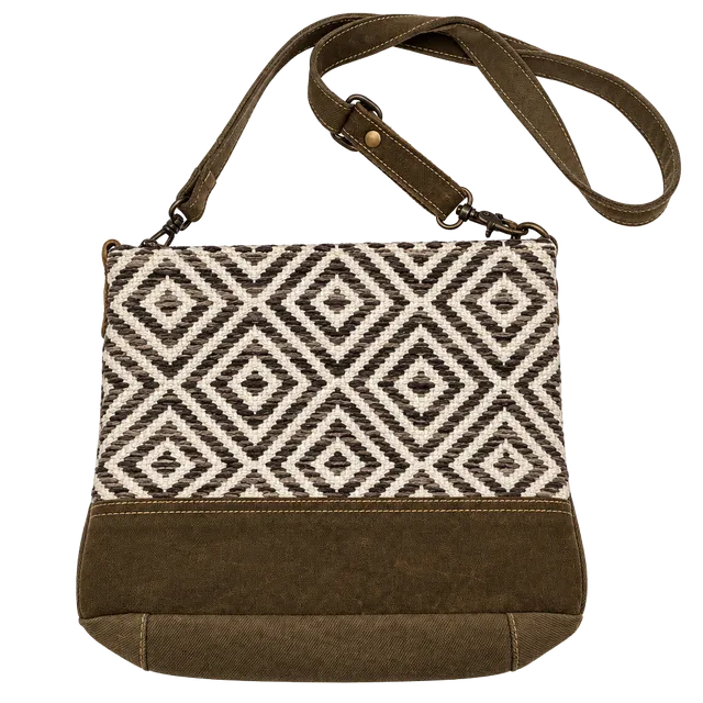 Myra Bag Genuine Leather Canvas Diamond Crossbody Shoulder Bag Boho