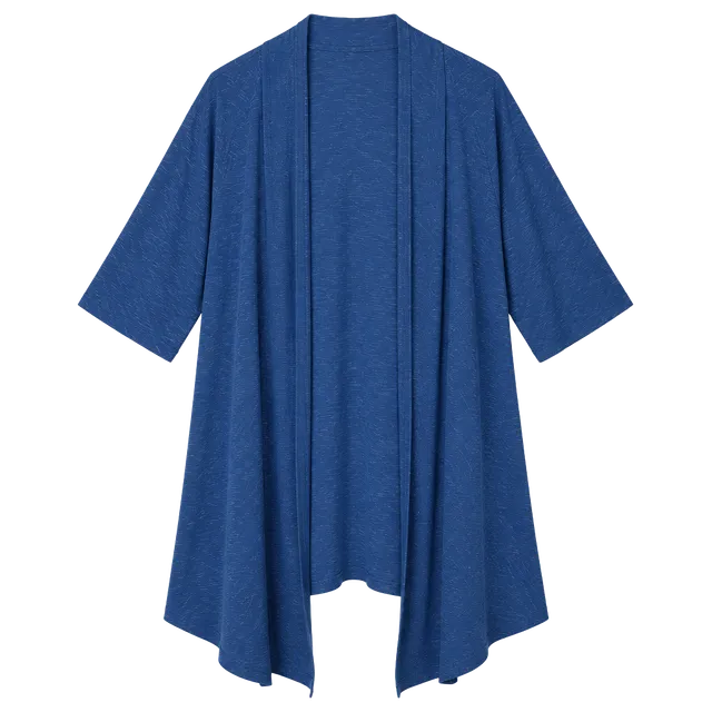 Eileen Fisher Linen Blend Longline Short Sleeve Cardigan Size XL Open Front Blue