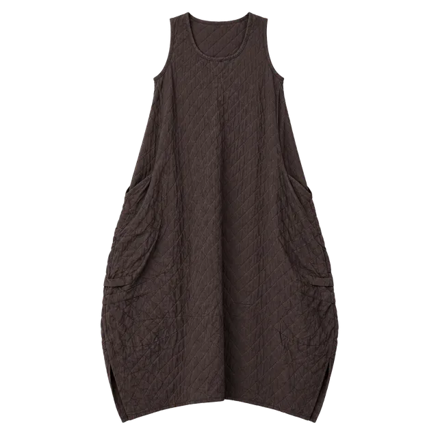 Draped Dress Brown Sleeveless Quilted Midi, M/L