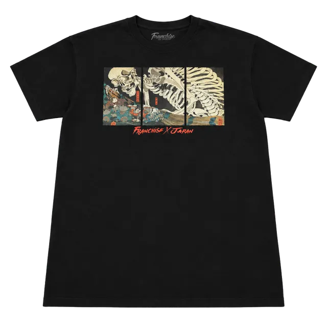 Franchise T-Shirt Black Graphic Skeleton Art