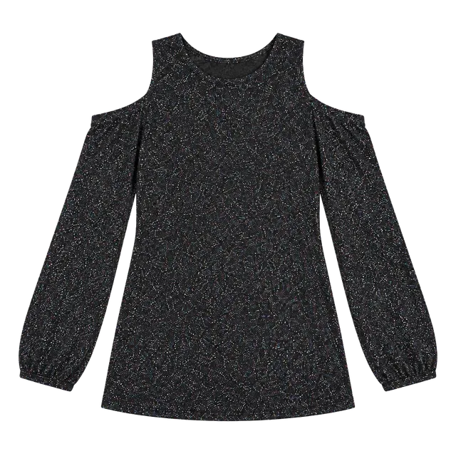 Michael Kors Cold Shoulder Top Size L Black Metallic Sparkle Long Sleeve