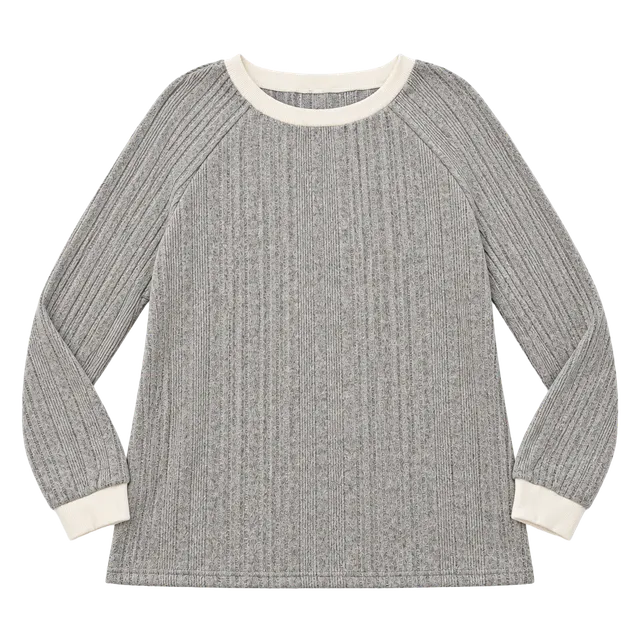 Shein Rib Knit Long Sleeve Pullover XL Gray Crew Neck Contrast