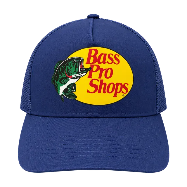 Bass Pro Shops Trucker Hat Snapback Blue Mesh Fishing Cap