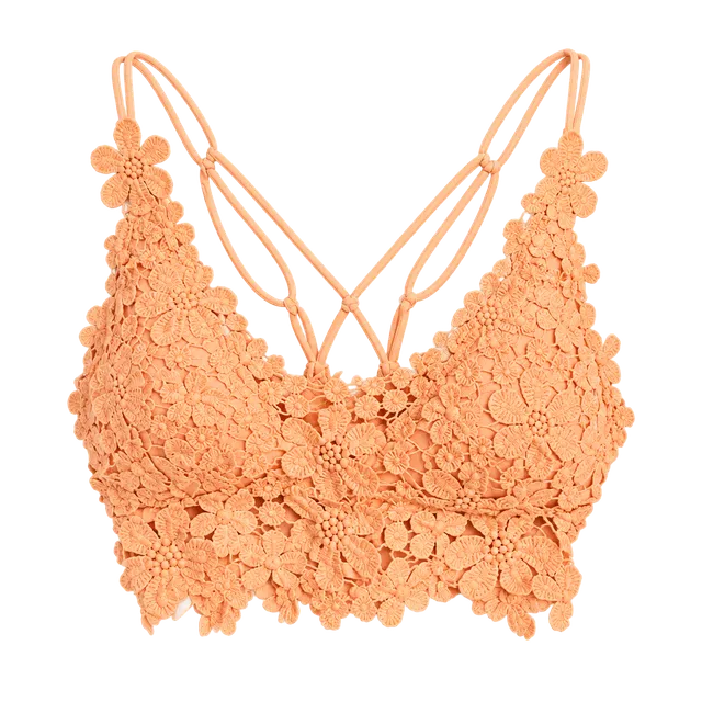 Pink Lily Floral crochet Bralette Crop Top Peach 003-177