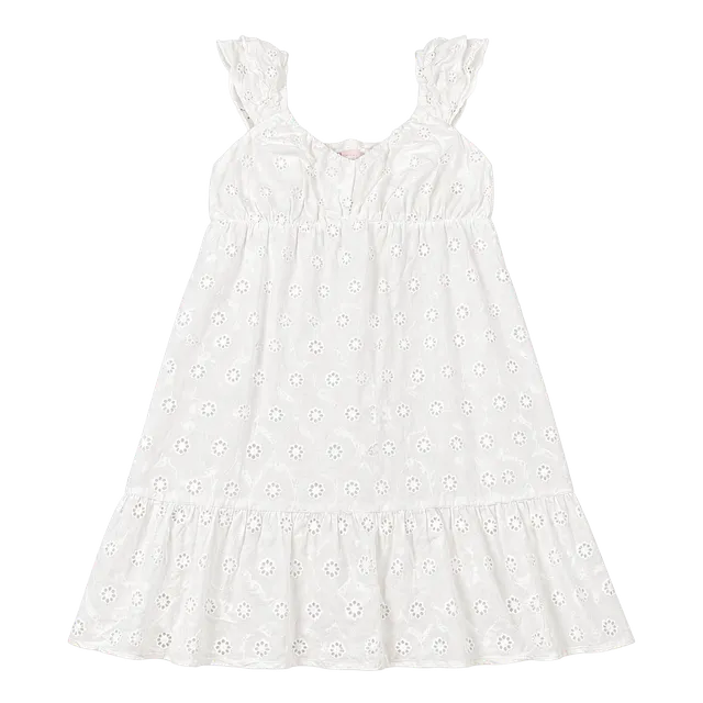 SO Goods For Life Eyelet Dress Size L White Cotton Ruffle Mini