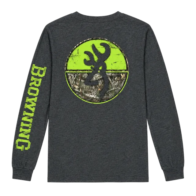 Browning Mens M Gray Long Sleeve TShirt Deer Camo Lime Green Logo ...,