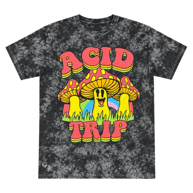 Spencer's Acid Trip Mushroom T-Shirt Size S Black Tie Dye Graphic
