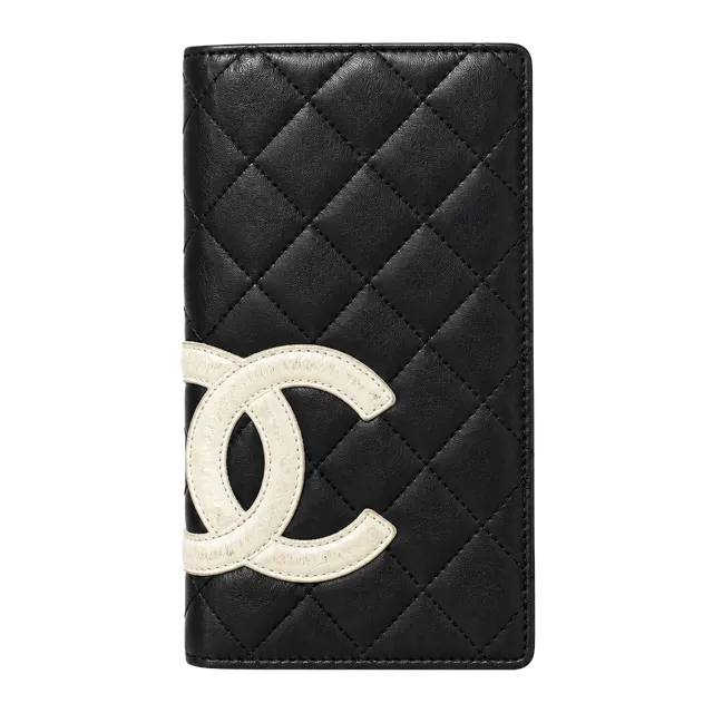 Chanel Cambon Line Quilted Black And White Leather Long Wallet