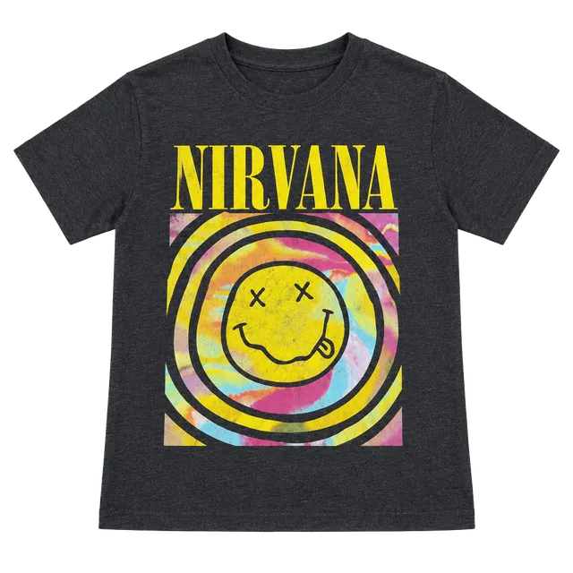 Nirvana Smiley Graphic Band T-Shirt Gray Short Sleeve