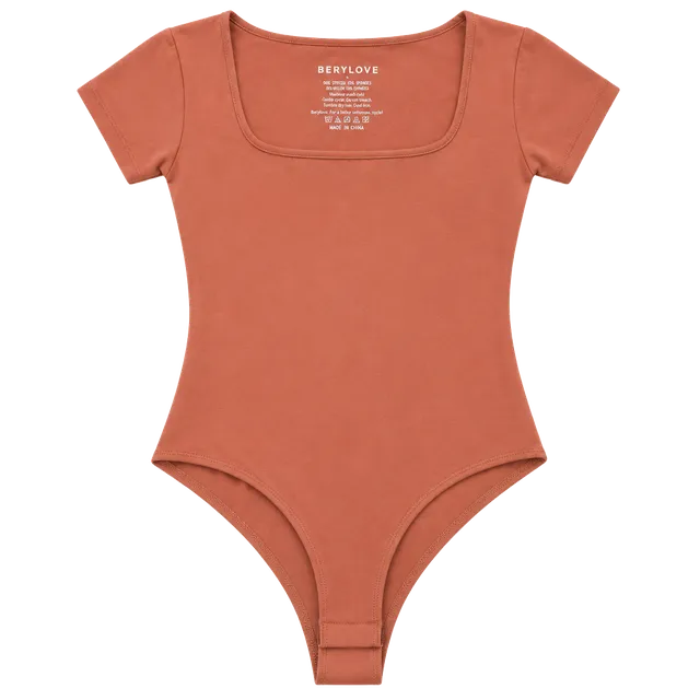 Berylove Short Sleeve Bodysuit Size S Terracotta Square Neck