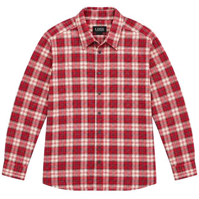 L.O.G.G. Men's XL Plaid Flannel Button-Up Shirt Long Sleeve Red White Black