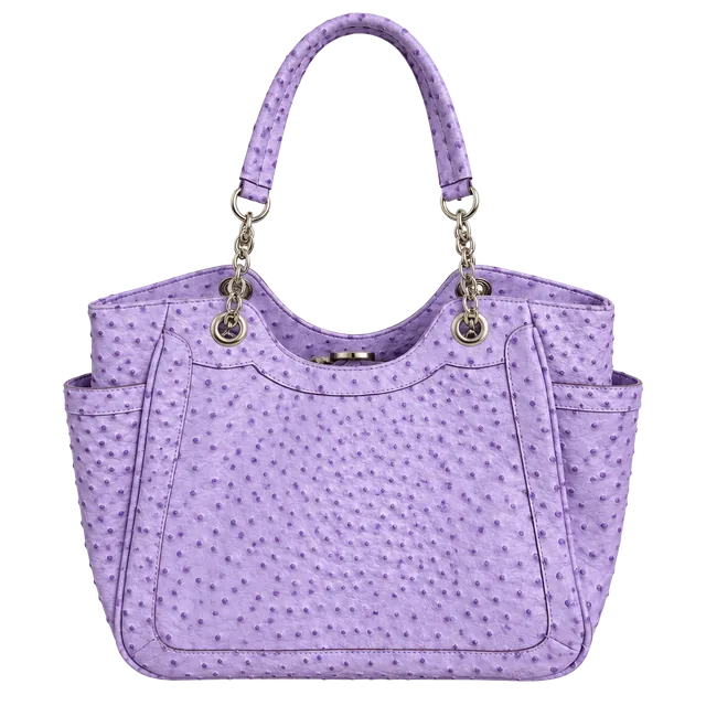 Purple ostrich leather bag with silver hardware,...