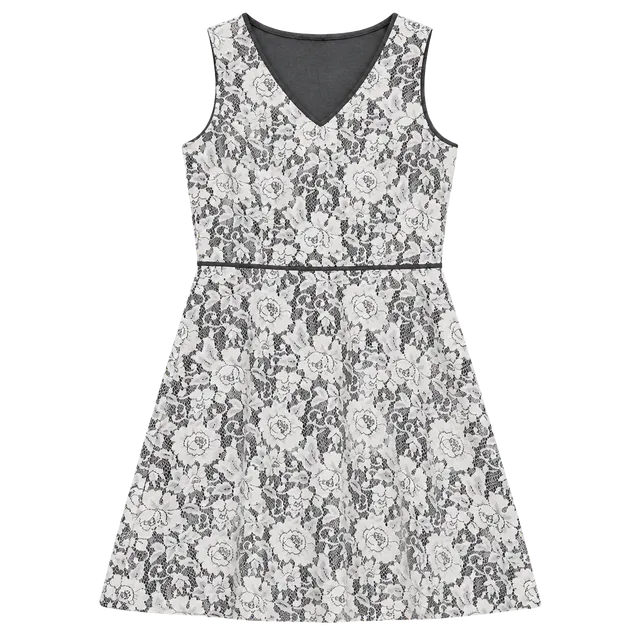 NWT Ann Taylor Women's Grey and White Floral Lace Fit & Flare Sleeveless Dress, size 6