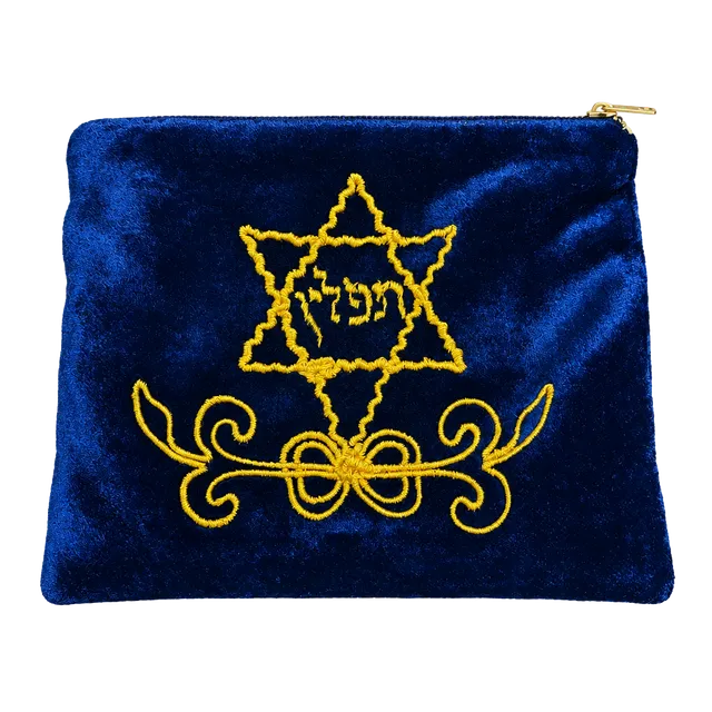 Vintage Velvet Tallis Bag Blue Gold Star Of David Zippered Pouch
