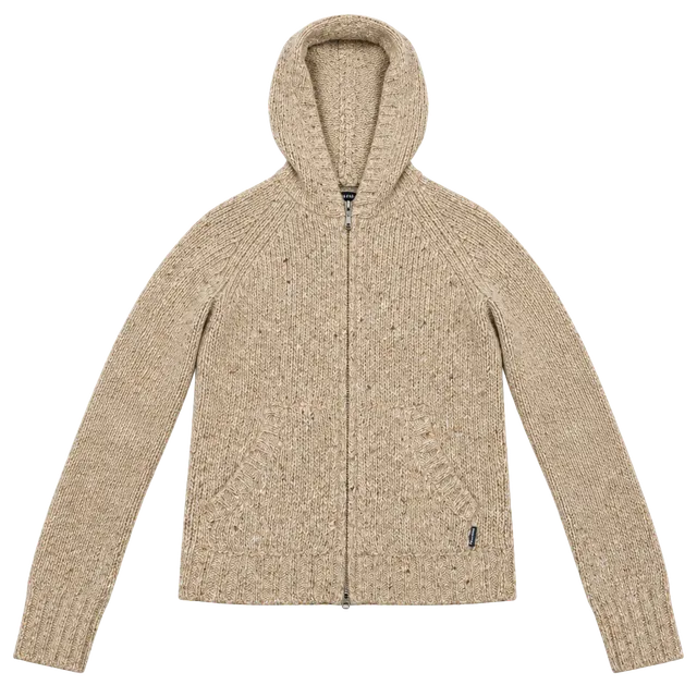 119-Abercrombie & Fitch Zip Hoodie Size M Beige Wool Blend Knit Sweater VNTG Y2K