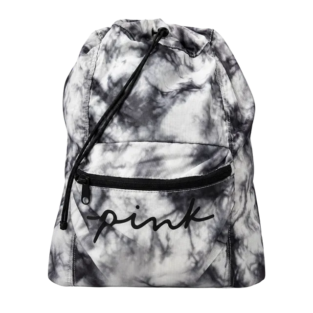 Victoria's Secret PINK Packable Backpack Black White Tie Dye