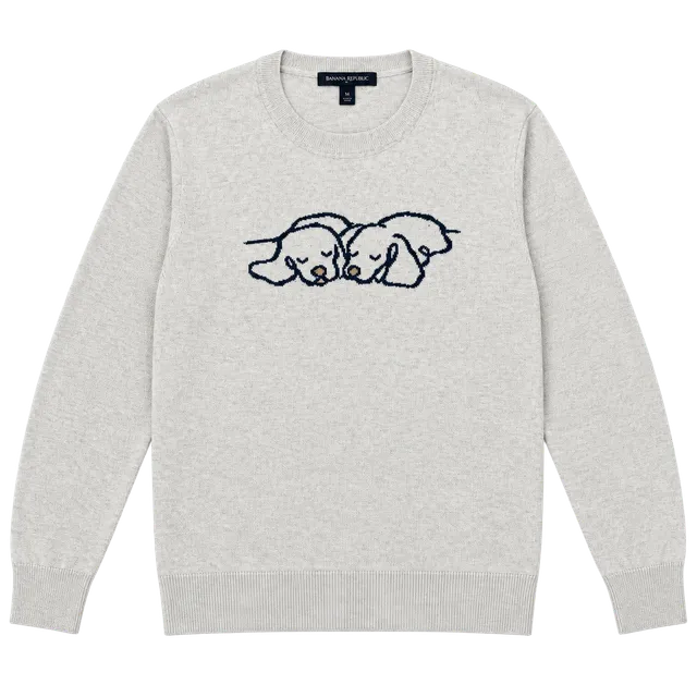 Banana Republic Puppy Sweater Size M Cream Long Sleeve Dog Graphic