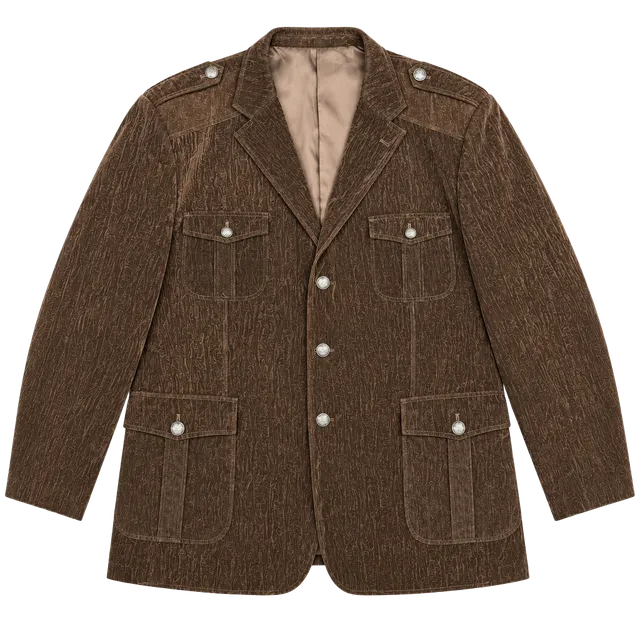 Inserch men’s Velveteen Suede Military Blazer, Brown, 4XL