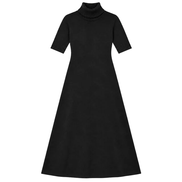 Lauren Ralph Lauren Silk Cashmere Turtleneck Midi Dress XS Black
