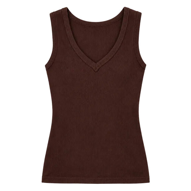 We The Free Tank Top Size XS Chocolate Brown Ribbed V-Neck