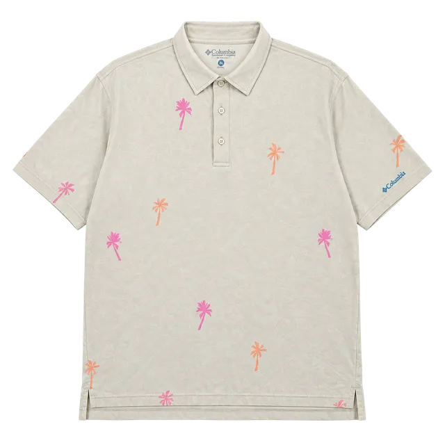 Chubbies Palm Tree Golf Polo Shirt XL Beige Pink Performance