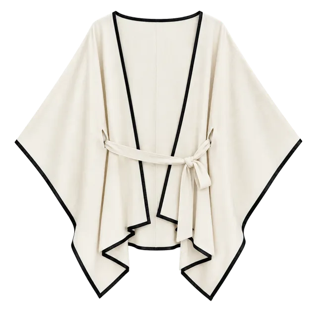 Jessica McClintock Belted Ruana Wrap Cape Black Camel New with Tags