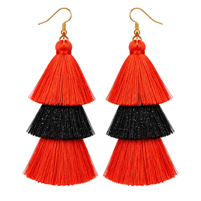 Handmade Candy Corn Tassel Earrings Orange Black Halloween