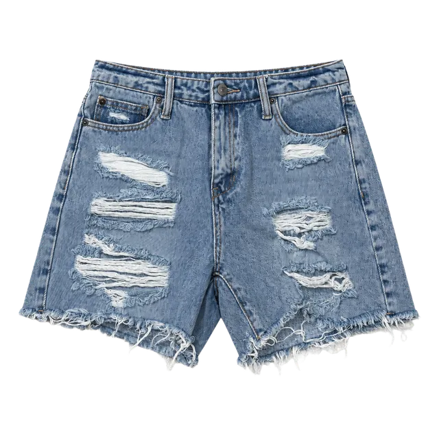 Fashion Nova Distressed Denim Shorts Size 5/27 Blue Raw Hem