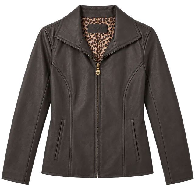 Jaclyn Smith Leather Jacket Size M Brown Cheetah Lining