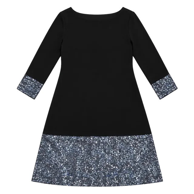 B. Darlin Dress Size 7.8 Black Silver Sequin Hem Cuffs Cocktail Party Dress