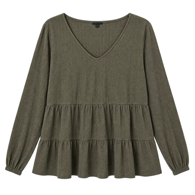 Torrid Tiered Long Sleeve Top Size 2 Green V-Neck Babydoll Blouse