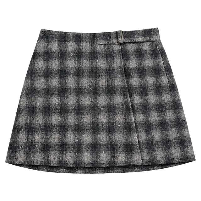 Madewell Buckle-Belt Wrap Mini Skirt Size 12 Plaid Wool