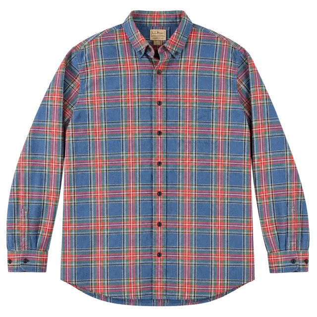 L.L. Bean Plaid Flannel Button Down Shirt Size L-TALL Blue Red Long Sleeve