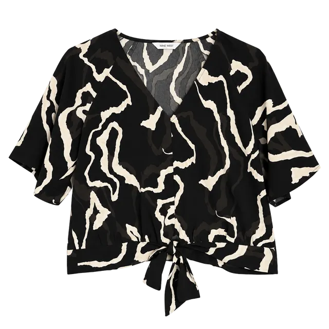 Nine West Abstract Tie Front Blouse Size M