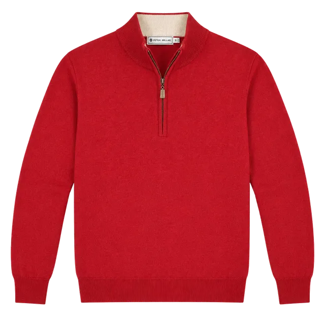 Peter Millar Luxe Blend 1/4 Zip Sweater XL Red Wool Cashmere